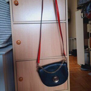 Forever 21 Black Crossbody Bag with red strap and gold chain